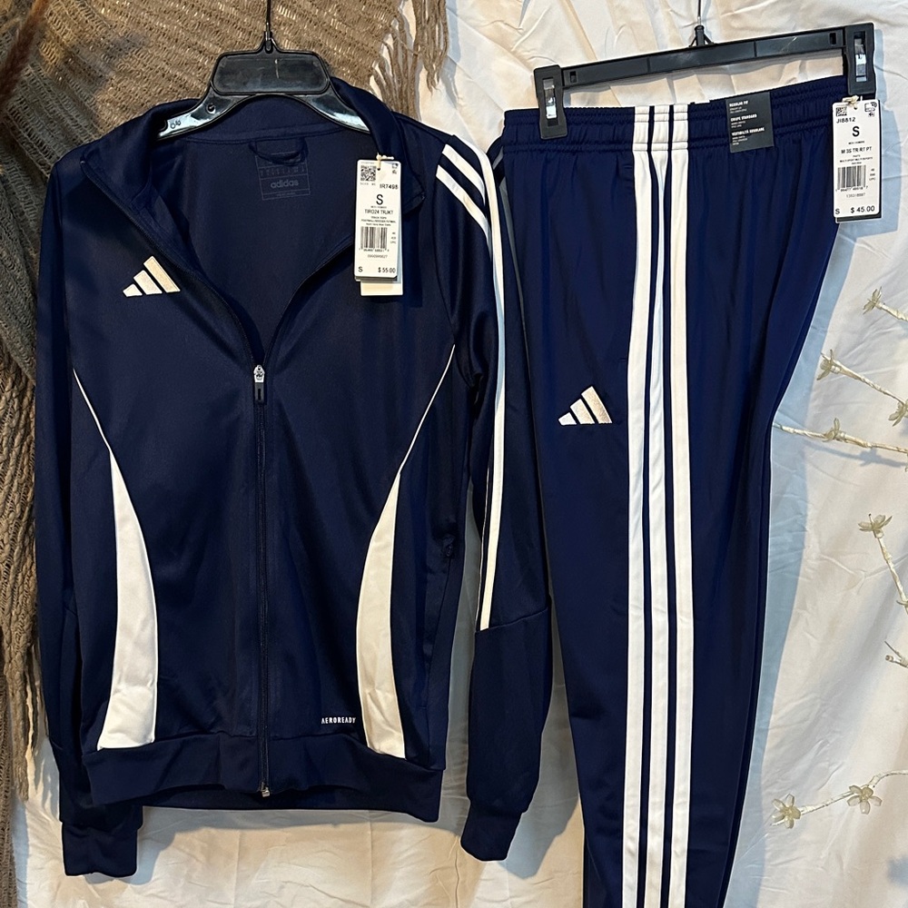 Addidas Navy and White Three-Stripe Track Jacket & Pants MSRP $100